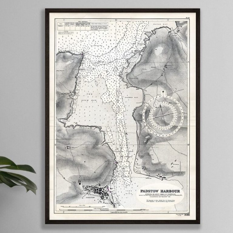 Replica Admiralty Sea Chart from 1932 showing the approaches to Padstow Harbour, the Doom Bar and the Camel Estuary
